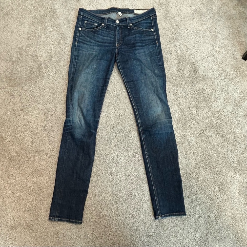 Rag & Bone Skinny Jeans dark blue resin stretch cotton with distressed finish 28